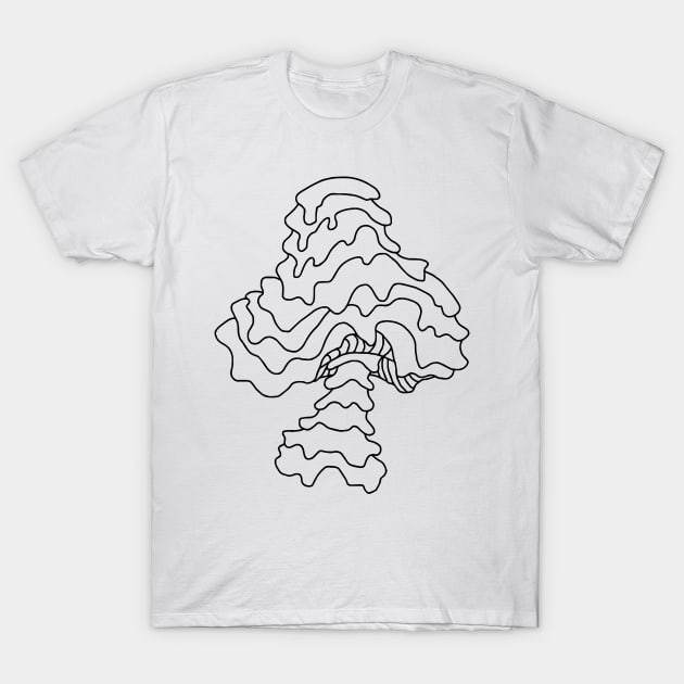 The Perfect Magic Mushroom: Trippy Dripping Wavy Black and White Contour Line Art. T-Shirt by Ciara Shortall Art